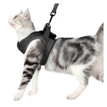 Adjustable AntiEscape Small Cat Belt Kitten Harness For Cats And Kittens Lightweight Breathable Soft Vest Grey Size L