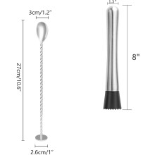 Mixologistens essensielle cocktailrøreskje med dobbel funksjon og mojito-muddler, rustfritt stål 11,7 tommer, for en mesterlig miksologiopplevelse