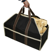 Firewood Carrier Bag Double Layer 600D Oxford Cloth Log Tote For Fireplace Camping Outdoor Use Black 66x32x45.5 cm