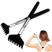 Rugkrabber met uitschuifbaar handvat, hoogwaardig roestvrij staal, geschikt als cadeau voor mannen en vrouwen, zwart (2 stuks)