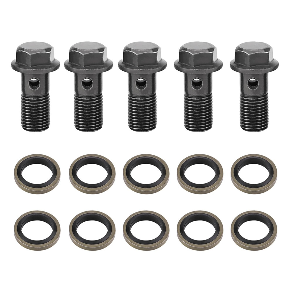 5Pcs Brake Banjo Bolt, M10 X1.25 Or M10 X 1.0Mm Motorcycle Banjo Bolt Gasket Sealing Washer Kit For Brake Caliper Master Cylinder (M101.25mm) 9426802329582