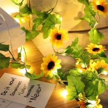 Battery Operated Sunflower Fairy Lights 6.5ft/2m, 20 LED, 2Pack Indoor Outdoor Decorative Artificial Flower Garland