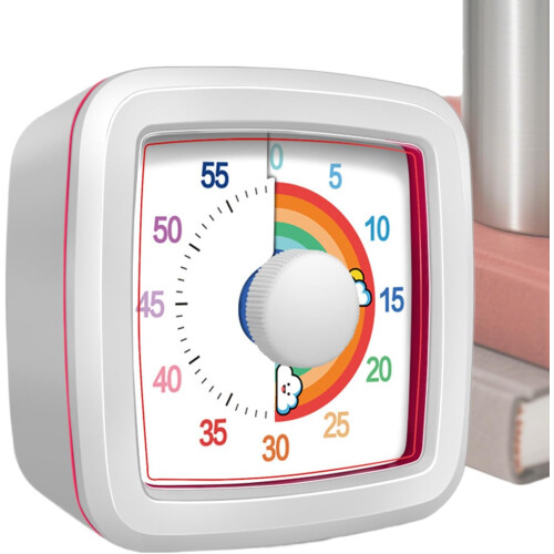 Silent Study Timer, Kids Time Management Tool, Mechanical  No Batteries, White 1