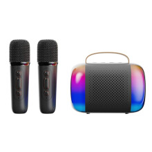 Y5 Mini Karaoke Machine for Kids and Adults, with 2 Wireless Microphones, Portable Bluetooth Speaker, Mini Karaoke Toy, Gifts (Black)