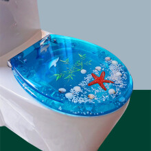 Soft Close Resin Toilet Seat with Clear Seashells, Heavy Duty Blue Ocean Theme O Shape Cover
