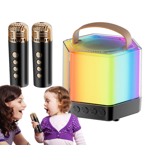 Wireless Karaoke Machine, RGB Light, Wireless Speaker, Outdoor LED, 2 Mics, Black