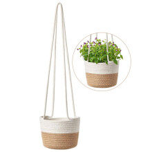 Cesto elegante de corda de algodão trançada para plantas, decoração rústica moderna para plantas de interior, fibra natural, livre de produtos