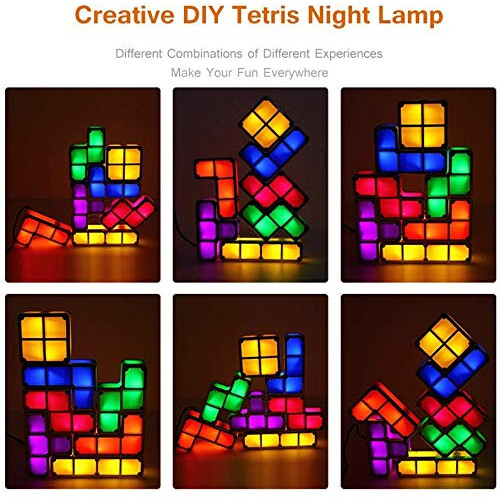 Φτιαγμένα σε DIY Tangram Light Blocks, 7-χρώμα LED στοιβαζόμενο νυχτερινό φως, επαγωγική 1