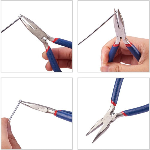 Alicate de ponta chata de 13 cm (5,12 polegadas), aço inoxidável 316, cabo azul antiderrapante, ponta com ângulo científico, 1 conjunto, design 1