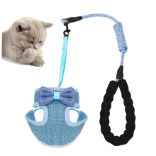 Adjustable Bowknot Vest Cat Harness Lightweight Breathable Nylon Blue Chest Strap For Cats Walking And Pulling