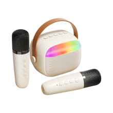 Mini Karaoke Machine Wireless Microphone and Speaker with 2 Microphones Gifts for Birthday Party Desk KTV Set for Home Outdoor White