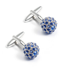 Men's Blue Spherical Crystal Rhinestone Cufflinks for Business French Shirt Cuff Buttons