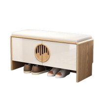 Shoe bench with leather cushion, shoe rack with storage, wooden entryway bench (80x45cm)