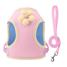 Cat Harness Pink M With Leash Included Reflective Breathable For Outdoor Training Travel Beach Nighttime Hiking