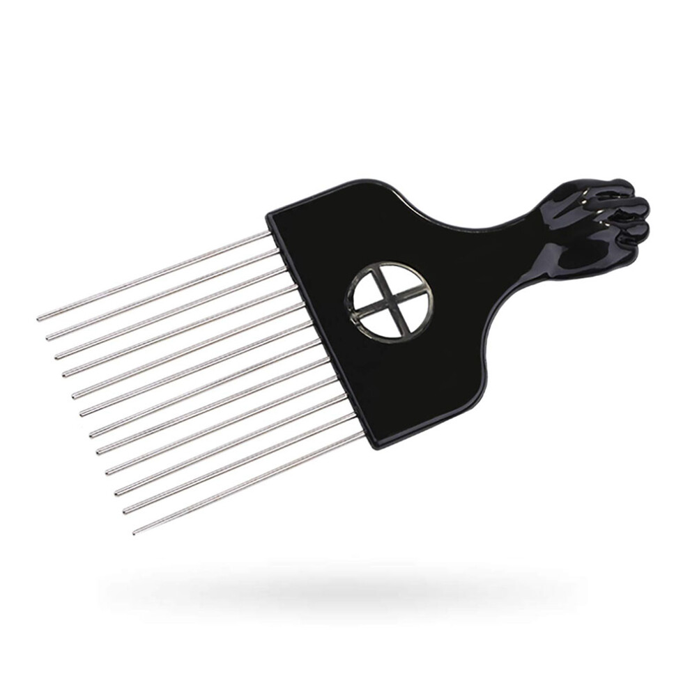 Unisex Black Afro Hair Pick Comb: Smooth Metal Hair Pick, Stylish Fist Design, Detangles & Styles Curly Hair, Wide Tooth, 2 Pcs. P003