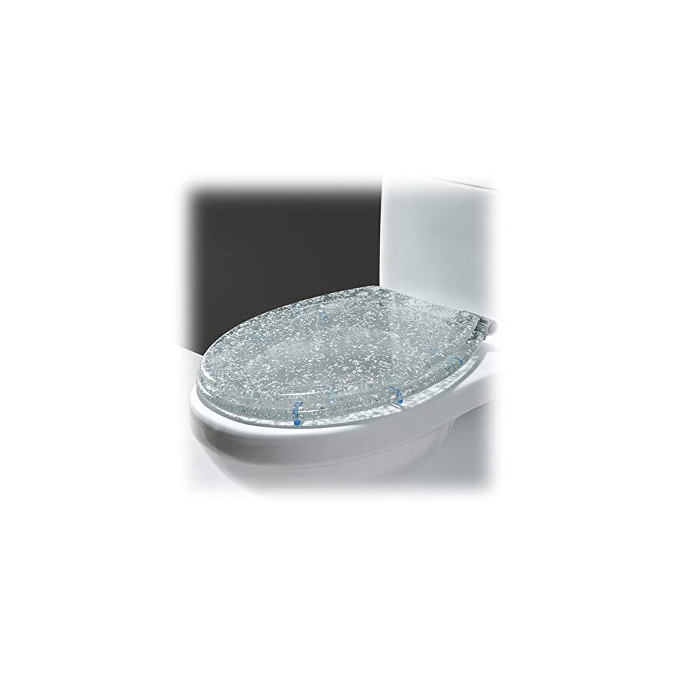 Glittering Oval Toilet Seat With Softclose And Quickrelease, Resin, Silvertransparent 9412369187017