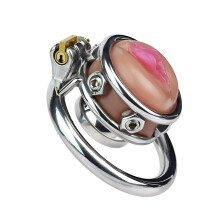 SM Stainless Steel Chastity Cage For Men, Simulated Vagina Shape, 55mm Ring, Chastity Belt Compatible, Penis Cage Toy