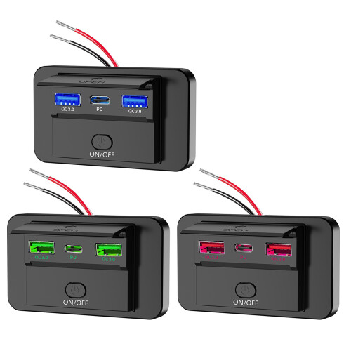 Double chargeur de voiture QC3.0 USB et PD3.0 Type C- rouge 1