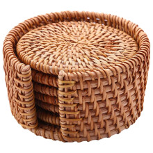 6piece beverage coaster set for Kungfu tea accessories, round tableware placemat, rattan woven cup cushion, diameter 8cm.