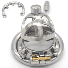 Chastity Belt for Men Stainless Steel Penis Cage With AntiDrop Ring Urethral Dilator 45mm SM Fetish Slave Role Playing