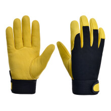 Leather Work Glove for Men and Women, Durable and Comfort Leather Work Glove with Grade A Cowhide Leather Palm and Spandex Neoprene Blend Knuckle, Adj