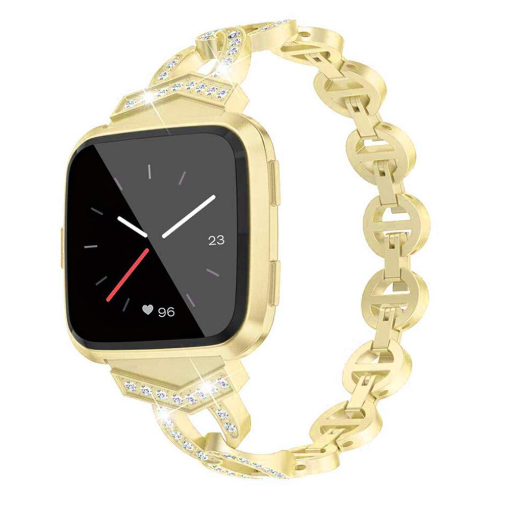 Watch Strap Rhinestone Stainless Steel Bracelet Slim Replacement Band For Fitbit Versa Versa 2 Versa Lite Gold 9412369189837