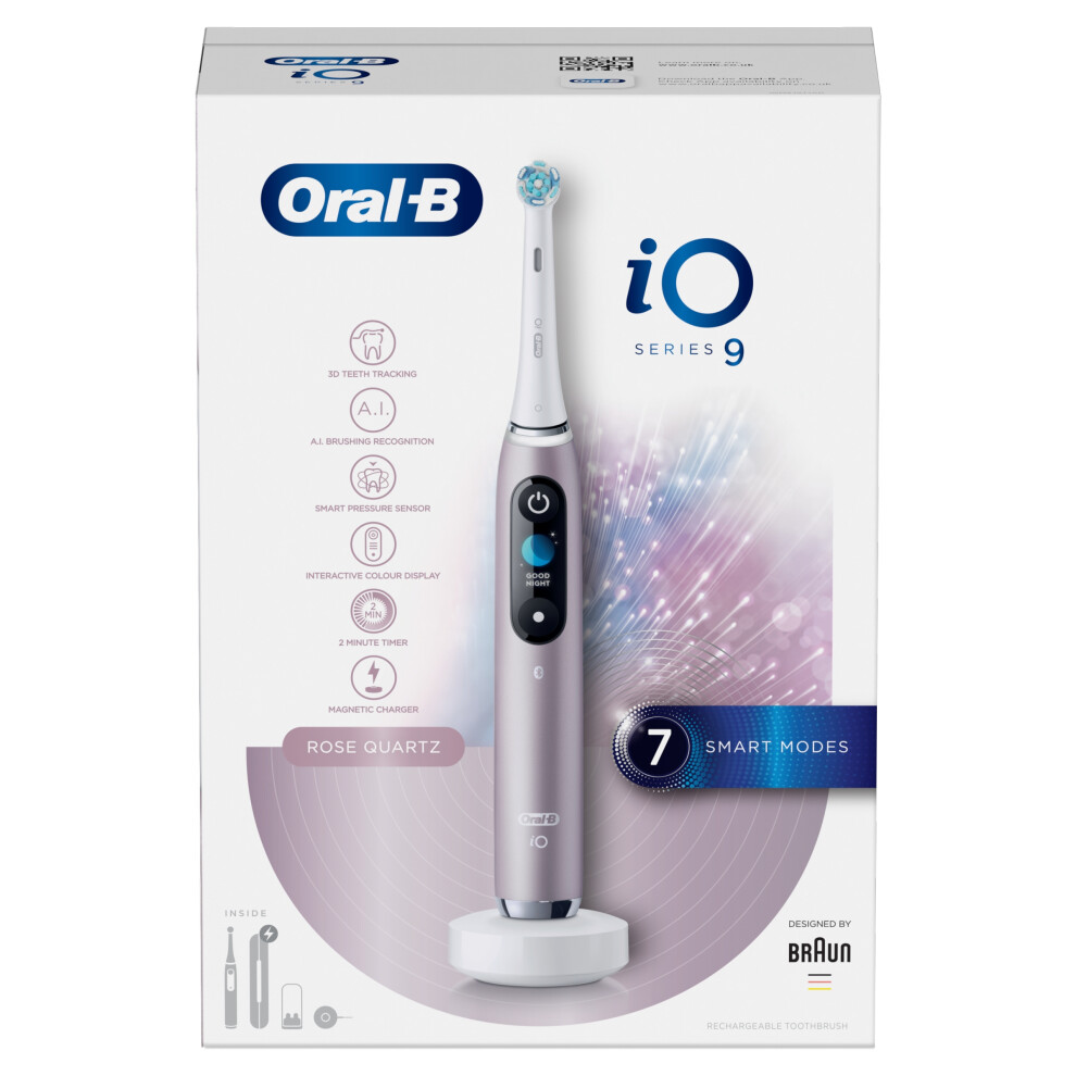 Oral-B Io 9 Electric Toothbrush - Rose Quartz - Smart Pressure Sensor, 30-Second Timer, Long-Lasting Battery