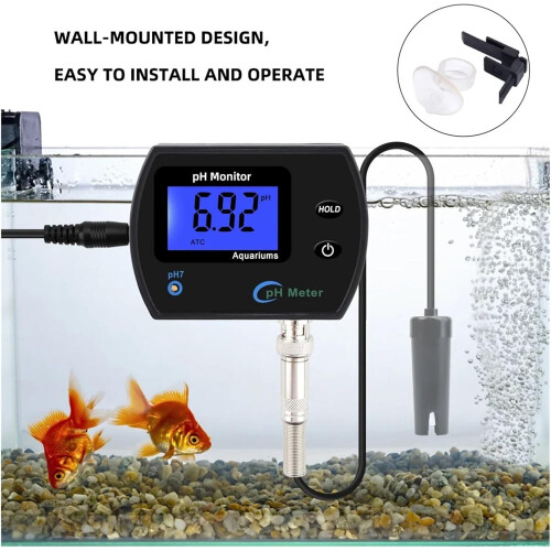 Digital PH Meter with Clear Display and Replaceable Probe for Aquarium Hydroponics Wall Mount 2