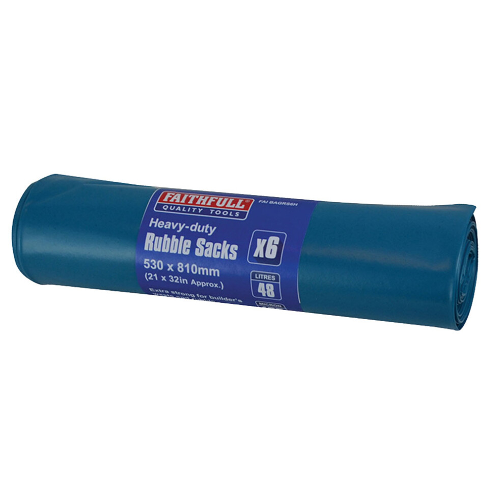 Faithfull FAIBAGRS6H Blue Heavy-Duty Rubble Sacks Pack of 6