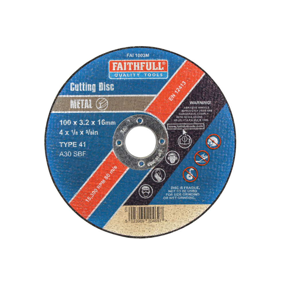 Faithfull FAI1003M Cut Off Disc for Metal 100 x 3.2 x 16mm