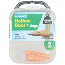Plasplugs DR106 Hollow Door Fixings 6MM (Pack of 5)