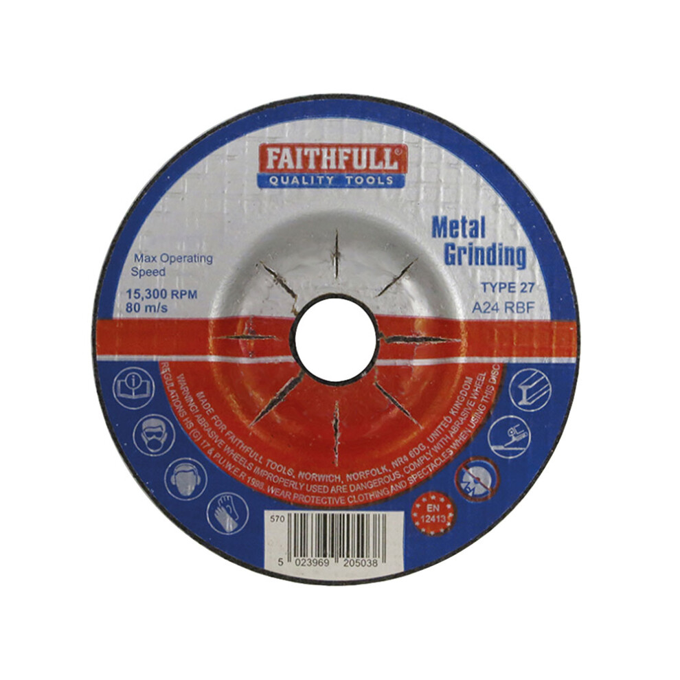 Faithfull FAI1005MDG Grinding Disc for Metal Depressed Centre 100 x 5 x 16mm
