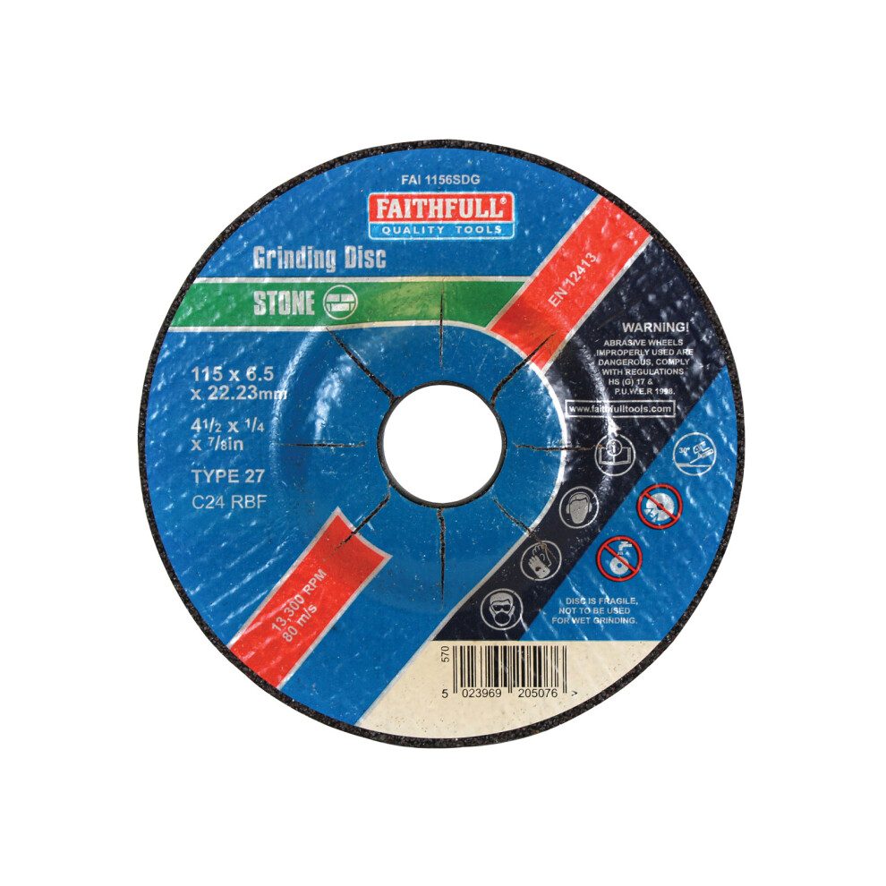 Faithfull FAI1156SDG Grinding Disc for Stone Depressed Centre 115 x 6 x 22mm