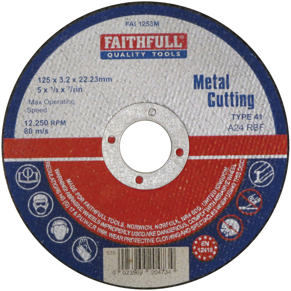 Faithfull FAI1253M Cut Off Disc for Metal 125 x 3.2 x 22mm