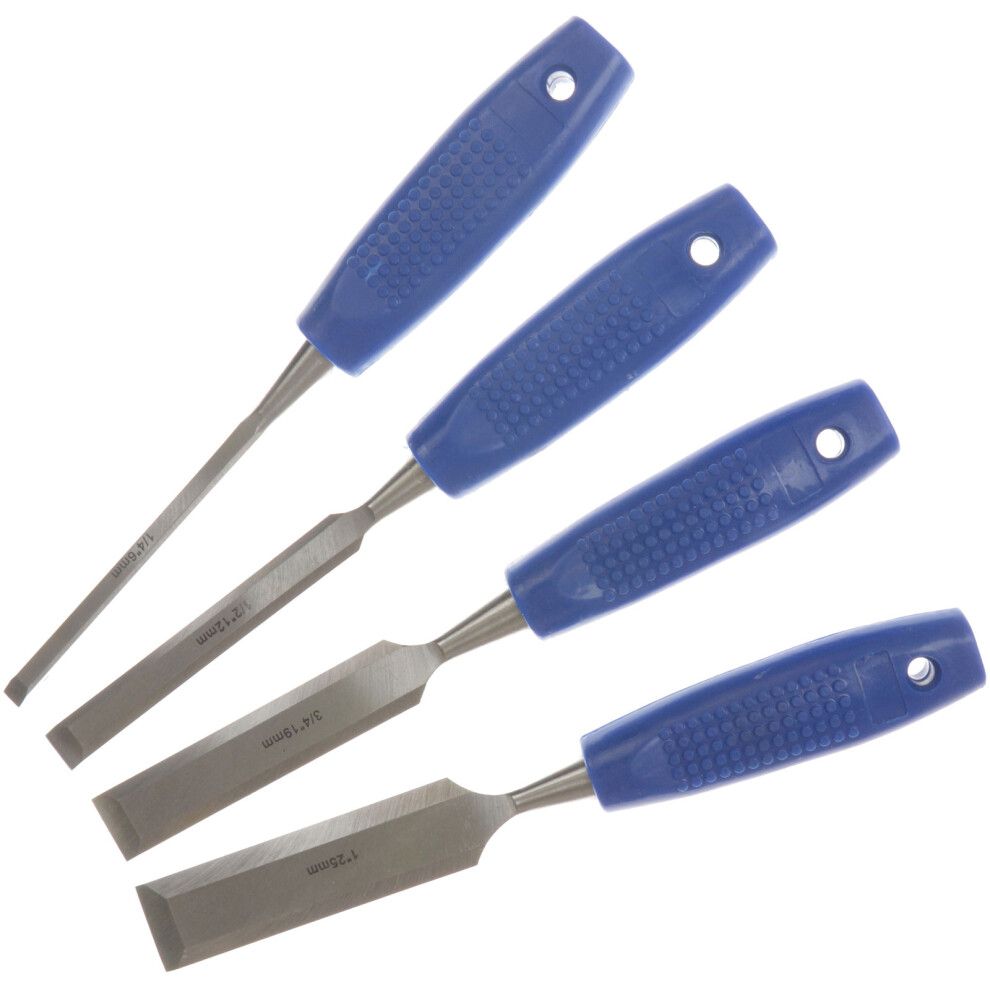 4 Piece Plastic Handle Wood Chisel Set In Box - 6 19 25Mm 12 Tools Bluespot - Wood Chisel Set 4 6 19 25Mm 12 Tools Bluespot 28124 Bs28124 5028734281248