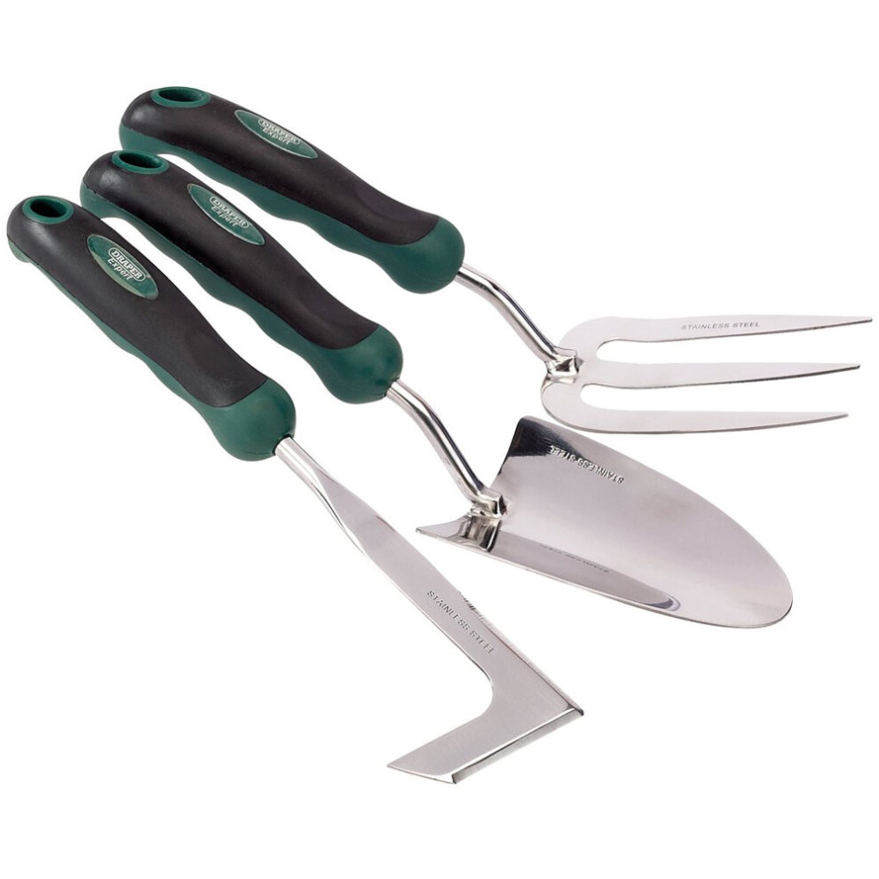 Stainless Steel Heavy Duty Soft Grip Fork, Trowel and Weeder Set (3 Piece)