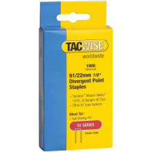 Tacwise 288 91 Narrow Crown Divergent Point Staples 22mm - Electric Tackers Pack 1000