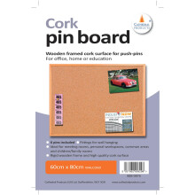 60cm x 80cm Cork Notice Board with Wooden Frame and Starter Pack of 6 Pins