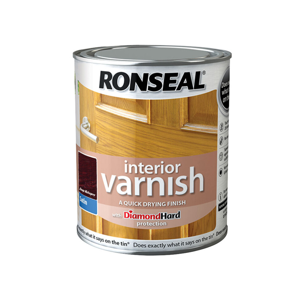 Ronseal RSLIVSDM250 250ml Quick Dry Satin Interior Varnish - Deep Mahogany