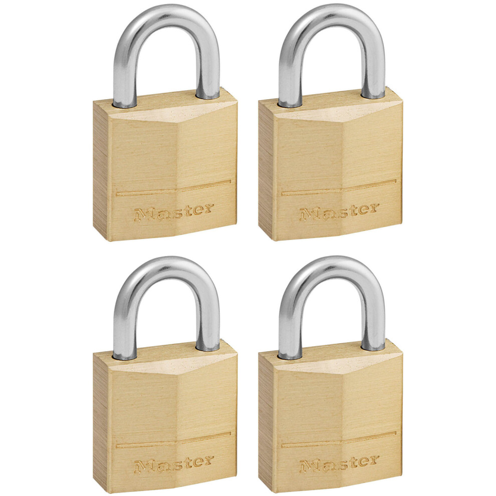 Master Lock Padlock, Solid Brass Body Lock, Keyed Alike, Best Used for Backpacks, Luggage, Computer Bags and More (Pack of 4)