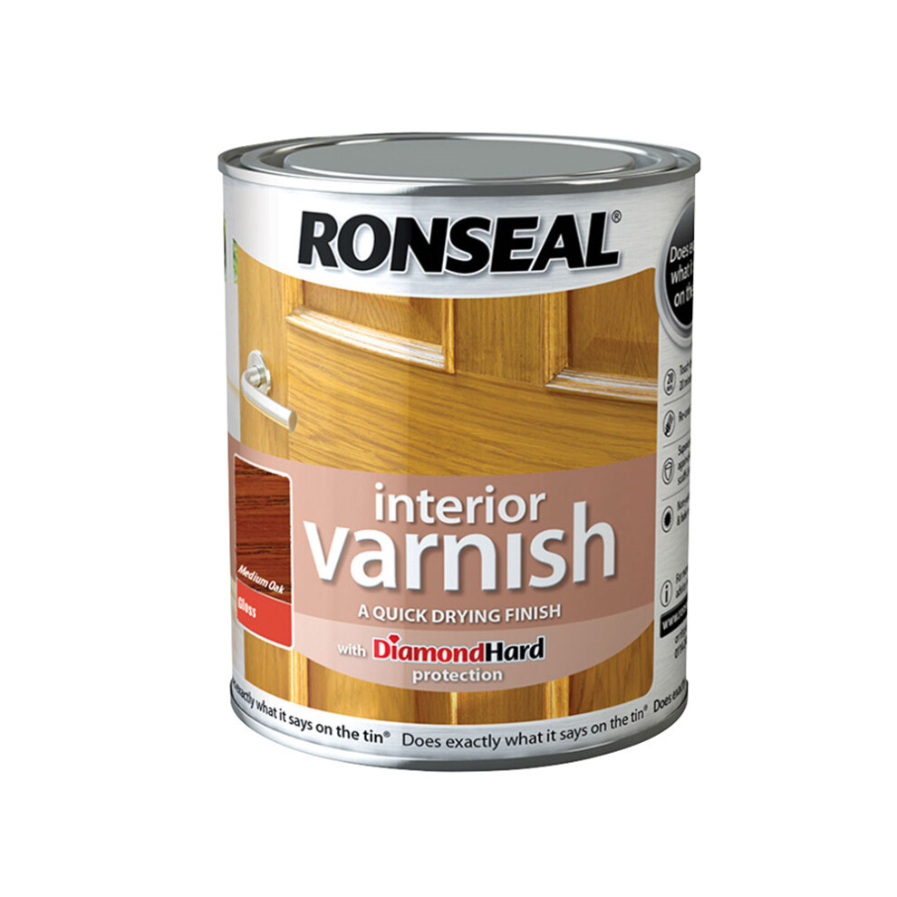 Ronseal RSLINGMO250 250ml Quick Dry Gloss Interior Varnish - Medium Oak