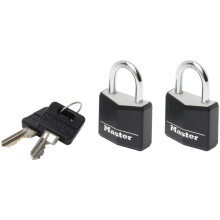 Master Lock 9120TBLK Aluminium Black Vinyl Cover 20mm Padlock 3 Pin - Keyed Alike x 2