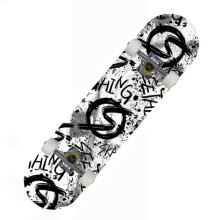 Black and White Graffiti Skateboard for Kids Aged 8, 80 x 20 cm, 7Ply Maple Wood Longboard