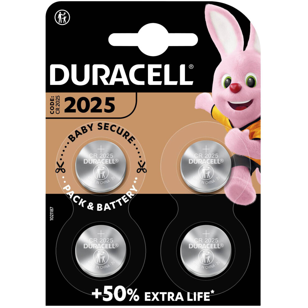 4 x Duracell CR2025 3V Lithium Coin Cell Battery 2025, DL2025, BR2025, SB-T14