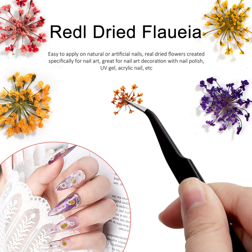 Dried Flowers Nail Art, Easy to Apply 5D Cute Floral Decals, 132 Pieces Real Dried Flower, Safe and Eco-friendly Materials for Professional Salon
