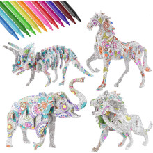Kits de arte y manualidades para niños, rompecabezas de pintura de animales en 3D, diseños de león, dinosaurio, caballo y elefante, 12