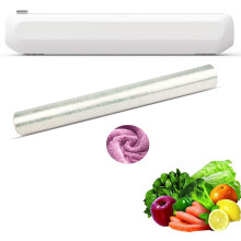 Plastic Wrap Dispenser with Slide Cutter, Reusable Cling Film Dispenser with Two-Way Sliding Blade, Adjustable Length for Aluminum Foil Wax Paper