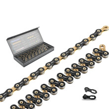 Bicycle chain, ultralightweight, colorful 12speed chain (126L), rhinestonelike coating, for mountain bikes/road bikes, black gold full hollow.