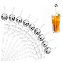 70s Disco Ball Straws  12 Pieces, Mirror Disco Ball Toppers, Reusable Retro Straws For Bachelorette Parties And Weddings