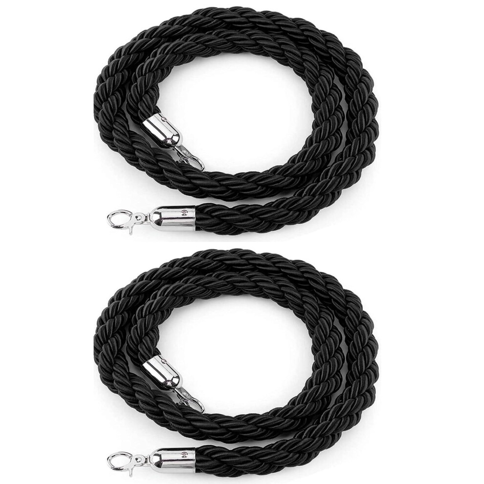 Black Twisted Crowd Control Rope For Theaters, Braided Hemp Rope For Vip Queue Barriers, Available In 1.55M Lengths. 9412369193421